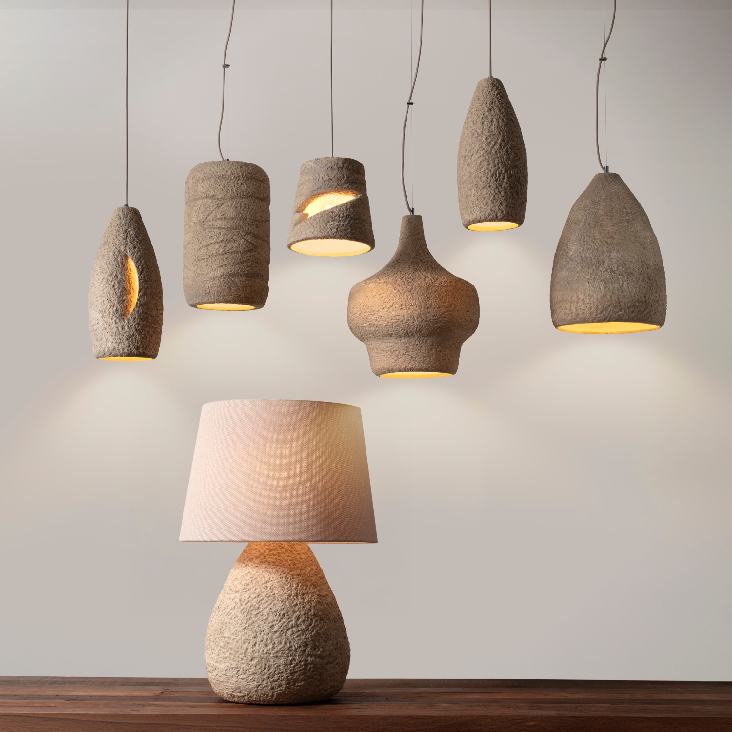 Set_Pendant_and_table_lamp_Primitive_collection_color_Ivory_Light